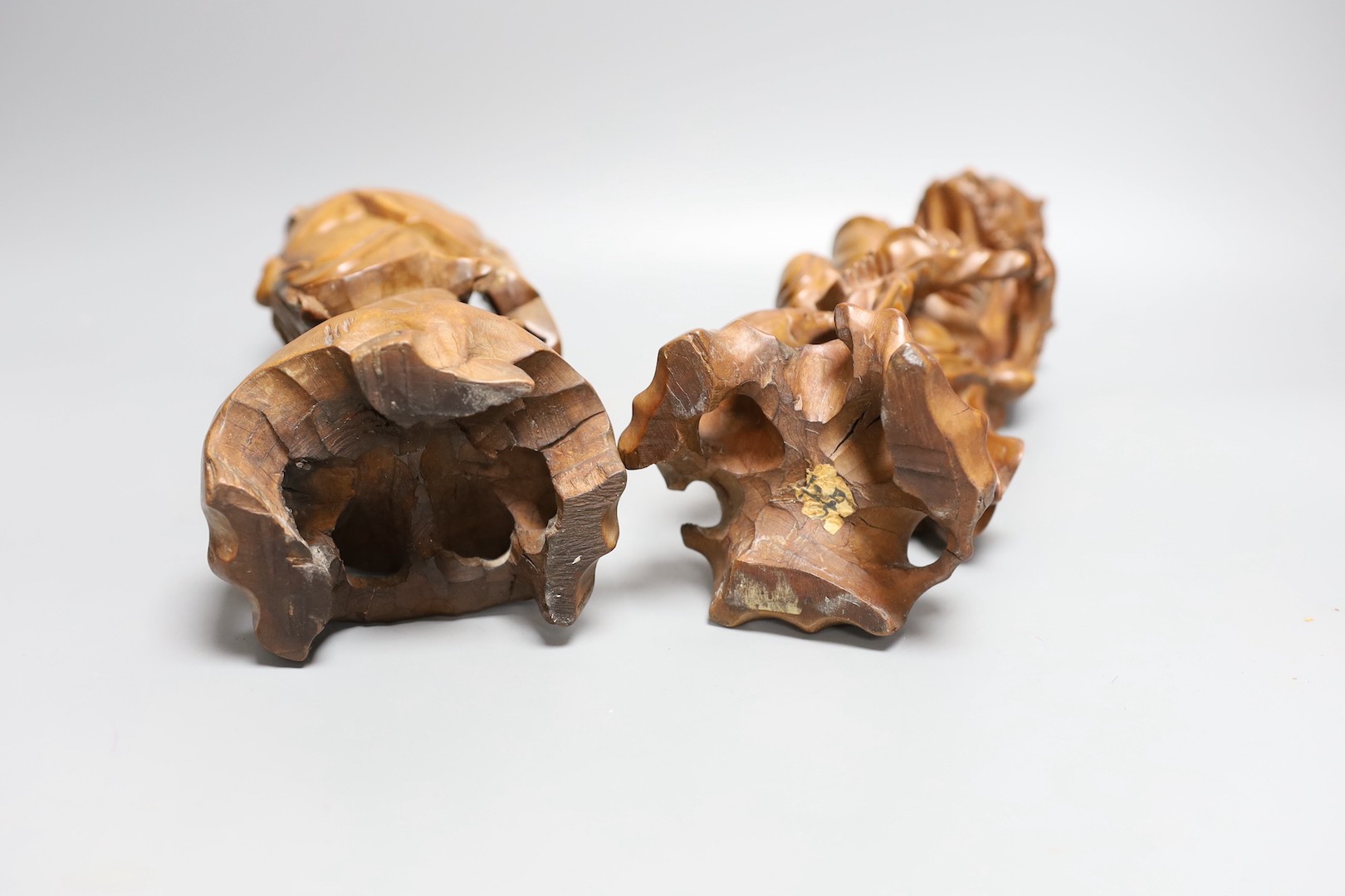Two 19th century Chinese carved rootwood models of sages, 36cm
